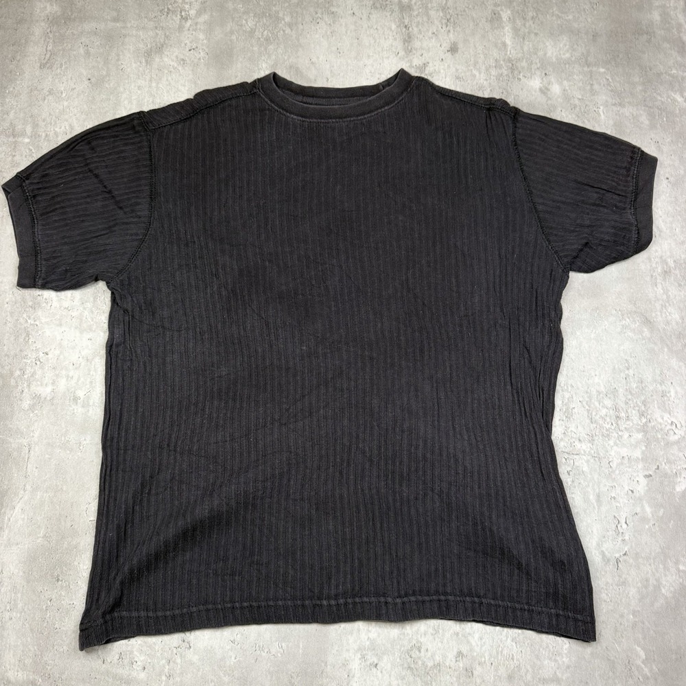 Ferruche Originals Men's Black Ribbed Knit Crew Neck Logo T-Shirt Size Medium